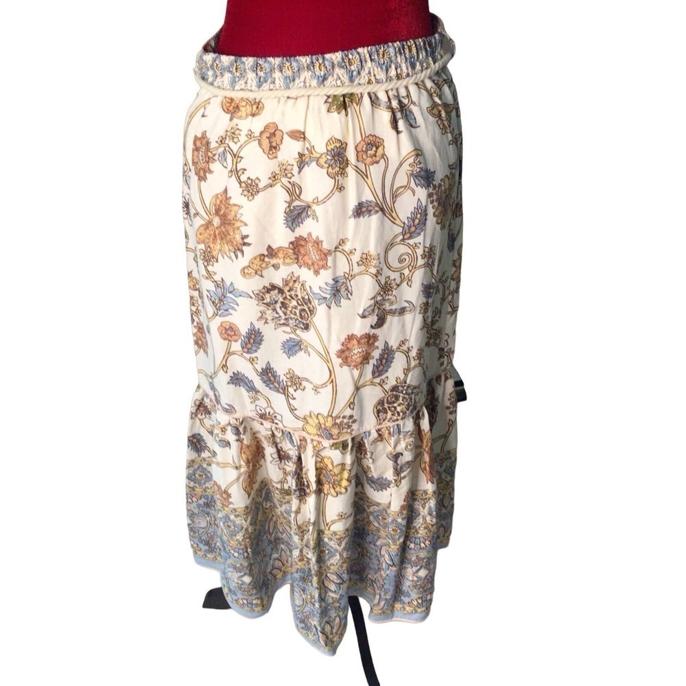 House of Harlow 1960 Skirt Women's XS Cream Floral Elastic‎ Waistband Ruffle Hem